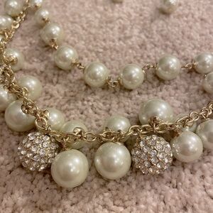 Anne Klein Pearl and Gold Necklace/Earring set
